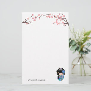 Keiko Kokeshi Doll - Blue Kimono Geisha Girl Briefpapier