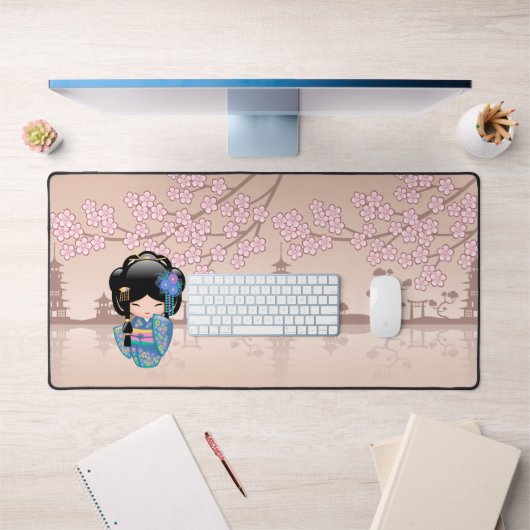 Keiko Kokeshi Doll - Blue Kimono Geisha Girl Bureaumat (Kantoor 1)