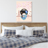 Keiko Kokeshi Doll - Blue Kimono Geisha Girl Canvas Afdruk (Insitu (Slaapkamer))