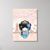 Keiko Kokeshi Doll - Blue Kimono Geisha Girl Canvas Afdruk (Voorkant)