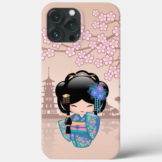 Keiko Kokeshi Doll - Blue Kimono Geisha Girl Case-Mate iPhone Case (Achterkant)