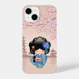Keiko Kokeshi Doll - Blue Kimono Geisha Girl iPhone 14 Hoesje