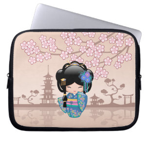 Keiko Kokeshi Doll - Blue Kimono Geisha Girl Laptop Sleeve