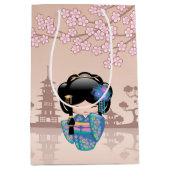 Keiko Kokeshi Doll - Blue Kimono Geisha Girl Medium Cadeauzakje (Voorkant)