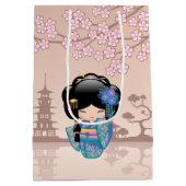 Keiko Kokeshi Doll - Blue Kimono Geisha Girl Medium Cadeauzakje (Achterkant)