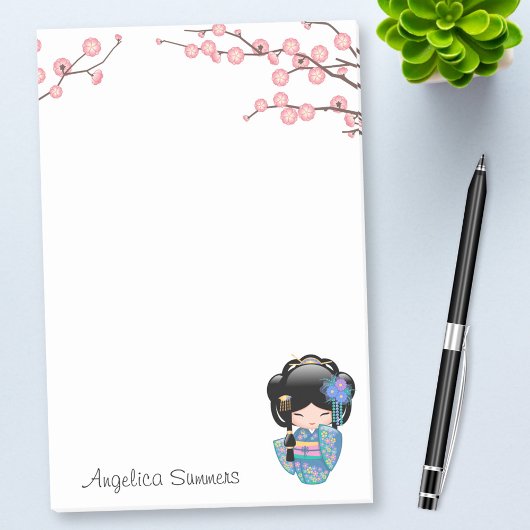 Keiko Kokeshi Doll - Blue Kimono Geisha Girl Post-it® Notes