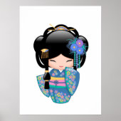 Keiko Kokeshi Doll - Blue Kimono Geisha Girl Poster (Voorkant)