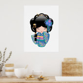 Keiko Kokeshi Doll - Blue Kimono Geisha Girl Poster (Keuken)