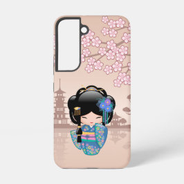 Keiko Kokeshi Doll - Blue Kimono Geisha Girl Samsung Galaxy Hoesje