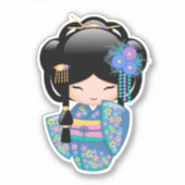Keiko Kokeshi Doll - Blue Kimono Geisha Girl Sticker (Voorkant)
