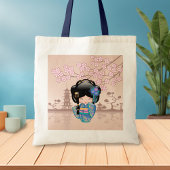 Keiko Kokeshi Doll - Blue Kimono Geisha Girl Tote Bag