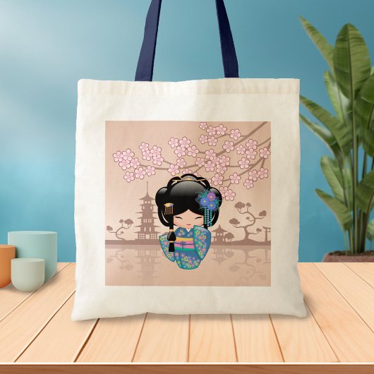 Keiko Kokeshi Doll - Blue Kimono Geisha Girl Tote Bag