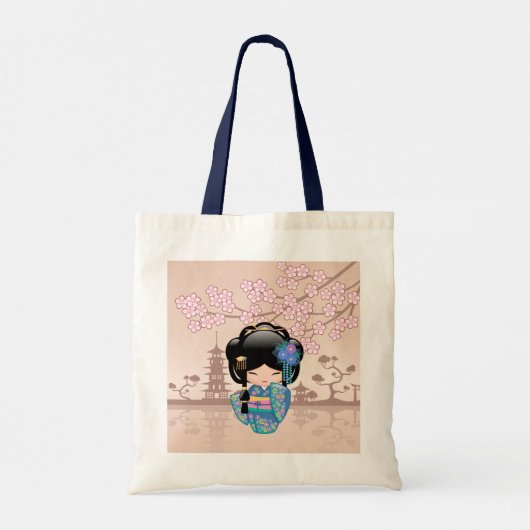 Keiko Kokeshi Doll - Blue Kimono Geisha Girl Tote Bag (Achterkant)