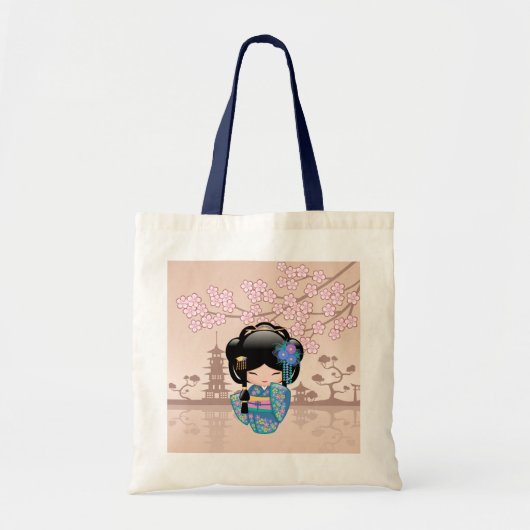 Keiko Kokeshi Doll - Blue Kimono Geisha Girl Tote Bag (Voorkant)