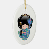 Keiko Kokeshi Doll - Blue Kimono Geisha Keramisch Ornament (Rechts)