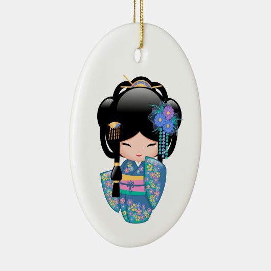 Keiko Kokeshi Doll - Blue Kimono Geisha Keramisch Ornament (Rechts)