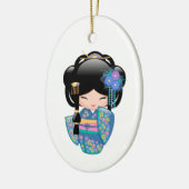 Keiko Kokeshi Doll - Blue Kimono Geisha Keramisch Ornament (Links)