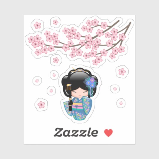 Keiko Kokeshi Doll - Schattige Japans Geisha Meisj Sticker (Vel)