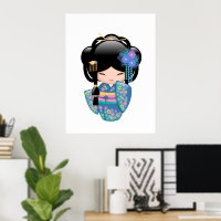 Keiko Kokeshi-pop - Blauwe Kimono Geisha-meisje