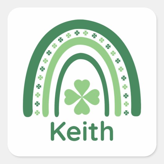 Keith Name Clover Boho Rainbow Vierkante Sticker (Voorkant)