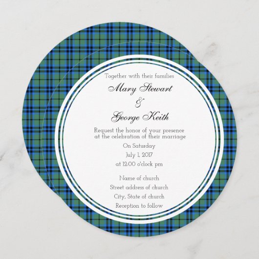 Keith Scottish Wedding Round Invitation Kaart (Voorkant / Achterkant)