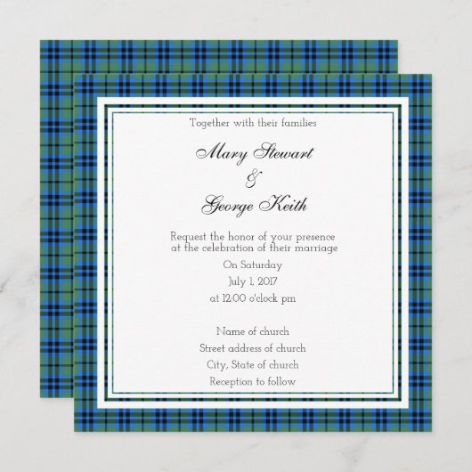 Keith Scottish Wedding Square Invitation Kaart (Voorkant / Achterkant)