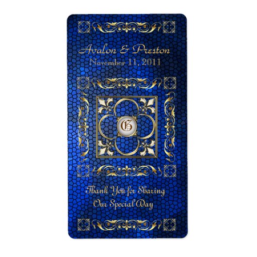 Keizer Blauw Glas in lood Wijn Trouwlabel Etiket (Voorkant)