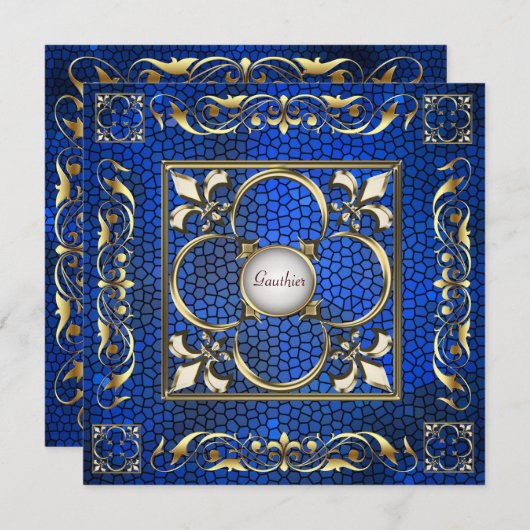 keizer Fleur De Lis Sapphire Regency Invitation Kaart (Voorkant / Achterkant)