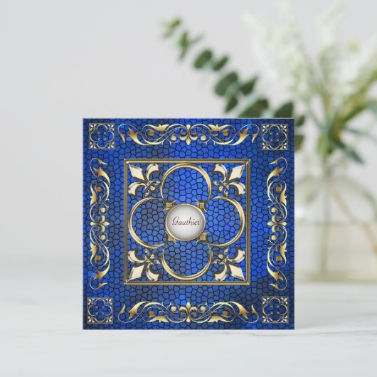 keizer Fleur De Lis Sapphire Regency Invitation Kaart (Staand voorkant)