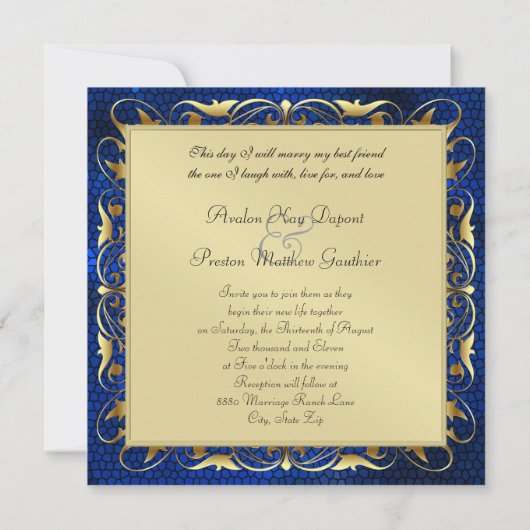 keizer Fleur De Lis Sapphire Regency Invitation Kaart (Achterkant)