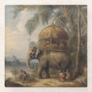 Keizer Olifant & Koninklijke Howdah Vintage Glazen Onderzetter