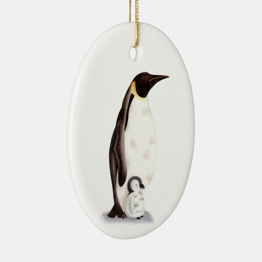 keizer Penguin en Baby met Kerstmis als illustrati Keramisch Ornament (Rechts)