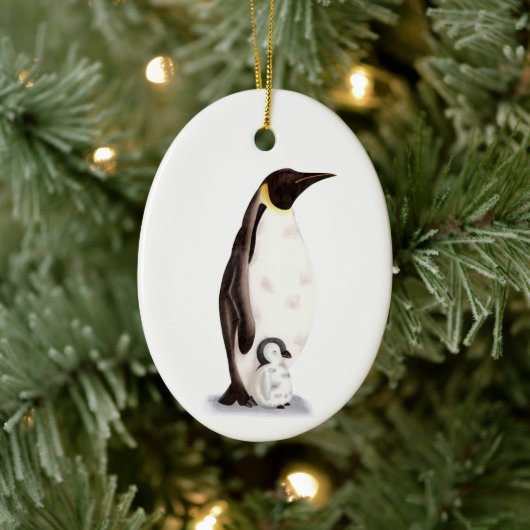 keizer Penguin en Baby met Kerstmis als illustrati Keramisch Ornament (Boom)