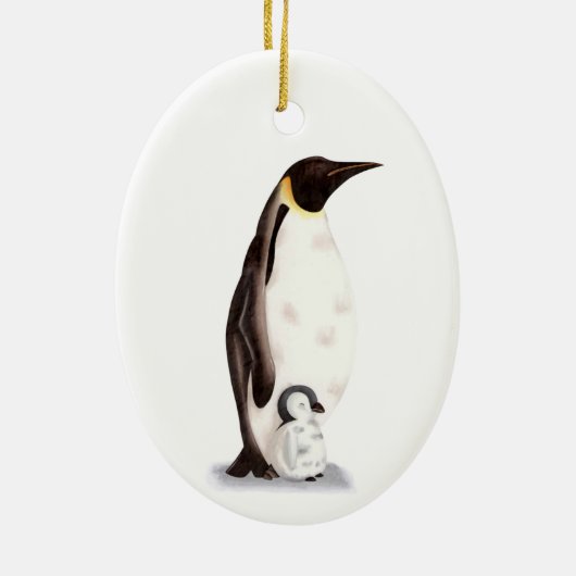 keizer Penguin en Baby met Kerstmis als illustrati Keramisch Ornament (Achterkant)