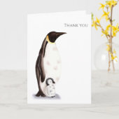 keizer Penguin met Baby Dank u groet Kaart (Gele Bloem)