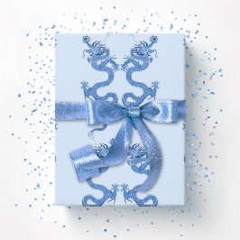 Keizerlijke Draak in Blauwe Porselein Cadeaupapier