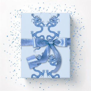 Keizerlijke Draak in Blauwe Porselein Cadeaupapier