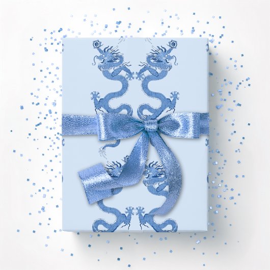 Keizerlijke Draak in Blauwe Porselein Cadeaupapier