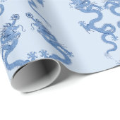 Keizerlijke Draak in Blauwe Porselein Cadeaupapier (Rol Hoek)