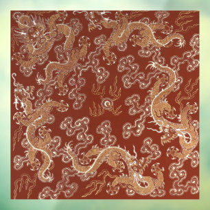 Keizerlijke Rood & Goud Draak Zijde Kunst Raamsticker