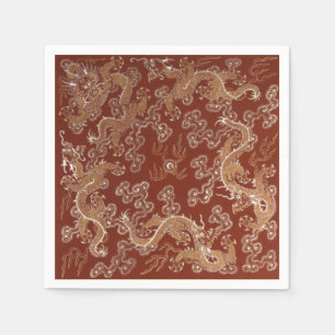 Keizerlijke Rood & Goud Draak Zijde Kunst Servet