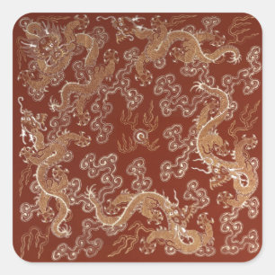Keizerlijke Rood & Goud Draak Zijde Kunst Vierkante Sticker
