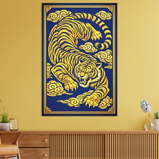 Keizerlijke Tijger – Goud & Blauw Canvasprint Canvas Afdruk (Insitu (Woonkamer))