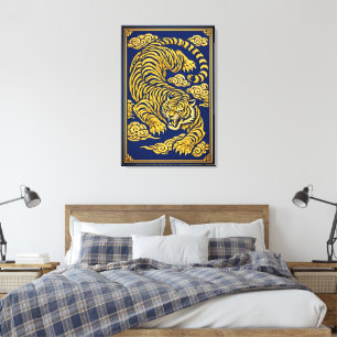 Keizerlijke Tijger – Goud & Blauw Canvasprint Canvas Afdruk