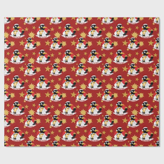 Keizerpinguïn met kerst-cartoon — Verpakkingspapie Cadeaupapier (Vlak)