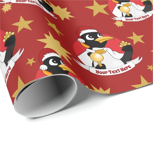 Keizerpinguïn met kerst-cartoon — Verpakkingspapie Cadeaupapier (Rol Hoek)