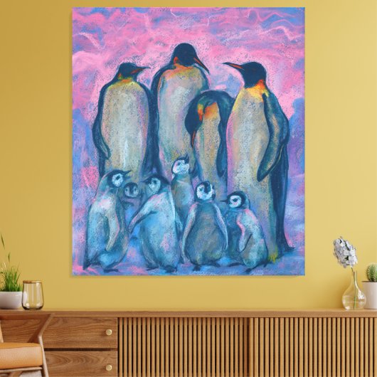 keizerpinguïns, Antarctische vogels, ouders en Kin Canvas Afdruk (Insitu (Woonkamer))