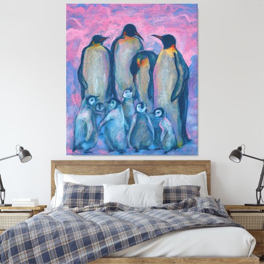 keizerpinguïns, Antarctische vogels, ouders en Kin Canvas Afdruk (Insitu (Slaapkamer))