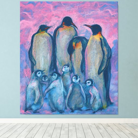 keizerpinguïns, Antarctische vogels, ouders en Kin Canvas Afdruk (Insitu (Houten vloer))