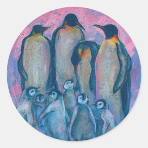 keizerpinguïns, Antarctische vogels, ouders en Kin Ronde Sticker